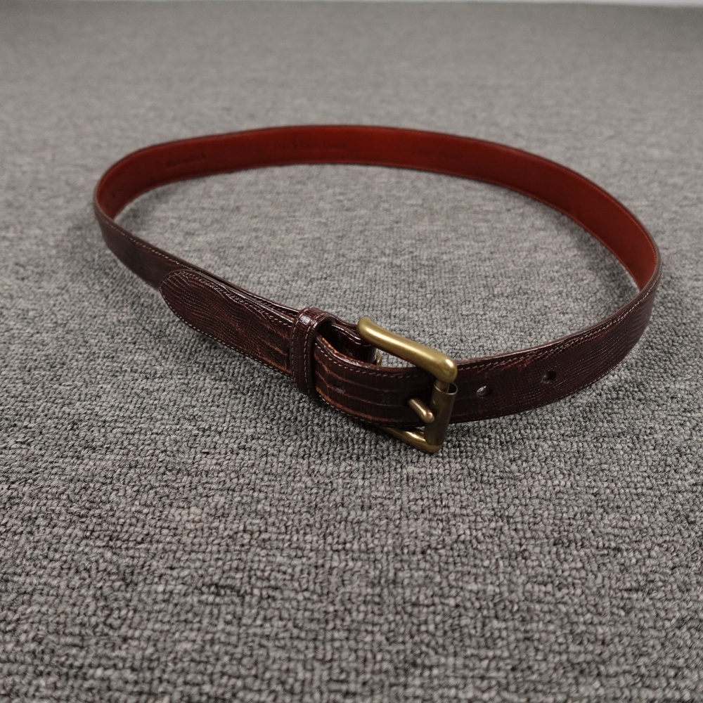 Polo Ralph Lauren Belt Mens 34 Brown Genuine Lizard Leather Brass Buckle USA